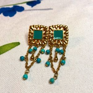 Turquoise post back VTG enamel earrings
